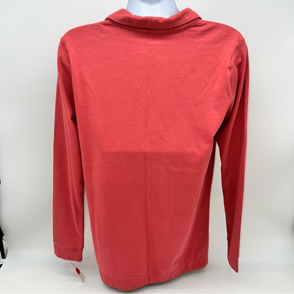 Talbots Red Long Sleeve Open V-Neck Jersey Knit Popover Henley Top Salmon-Size P - Picture 4 of 9